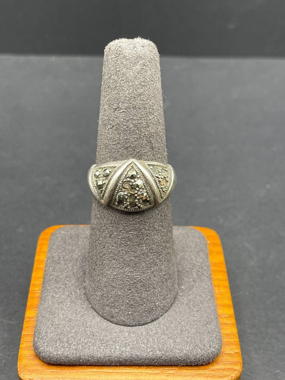 925 Sterling Silver Marcasite Ring Size 8 Statement Band Vintage Jewelry